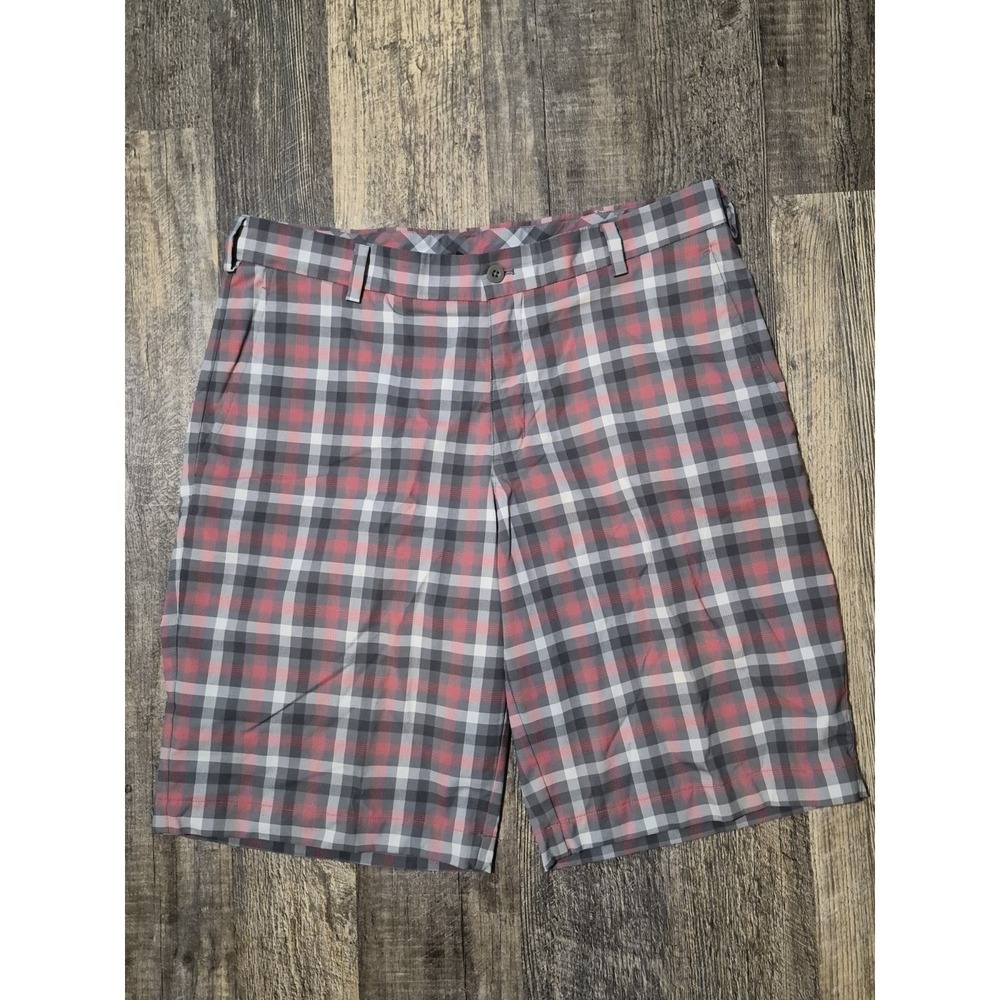Nike Golf Tour Performance Dri-Fit Mens 34 Plaid Shorts Red Gray